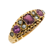 Victorian garnet and pearl ring from 1872-Antique rings-The Antique Ring Shop