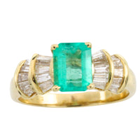 Emerald and baguette cut diamond ring in 18 carat gold-engagement rings-The Antique Ring Shop