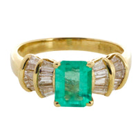 Emerald and baguette cut diamond ring in 18 carat gold-engagement rings-The Antique Ring Shop