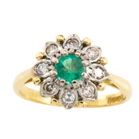 Vintage emerald and diamond cluster ring in gold and platinum-The Antique Ring Shop