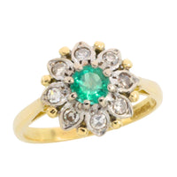 Vintage emerald and diamond cluster ring in gold and platinum-The Antique Ring Shop