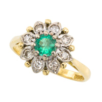 Vintage emerald and diamond cluster ring in gold and platinum-The Antique Ring Shop
