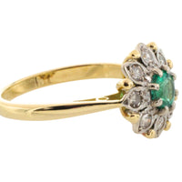 Vintage emerald and diamond cluster ring in gold and platinum-The Antique Ring Shop
