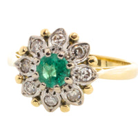 Vintage emerald and diamond cluster ring in gold and platinum-The Antique Ring Shop