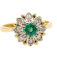 Vintage emerald and diamond cluster ring in gold and platinum-The Antique Ring Shop
