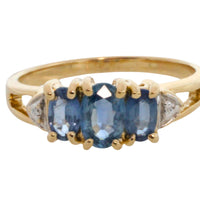 Three stone sapphire ring in 14 carat gold-Vintage Rings-The Antique Ring Shop