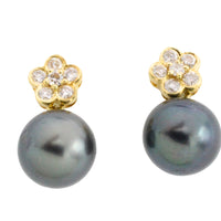 Diamond and grey pearl earrings-Earrings-The Antique Ring Shop