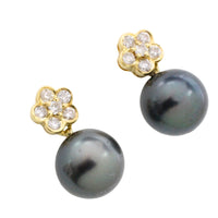 Diamond and grey pearl earrings-Earrings-The Antique Ring Shop