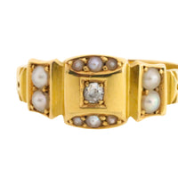 Victorian pearl and diamond ring from 1890