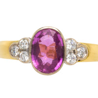 Pink sapphire and diamond ring in 18 carat gold-engagement rings-The Antique Ring Shop