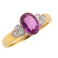 Pink sapphire and diamond ring in 18 carat gold-engagement rings-The Antique Ring Shop