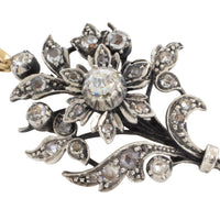 Rose diamond flower pendant in silver and gold-Pendants-The Antique Ring Shop