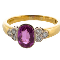 Pink sapphire and diamond ring in 18 carat gold-engagement rings-The Antique Ring Shop