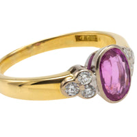 Pink sapphire and diamond ring in 18 carat gold-engagement rings-The Antique Ring Shop