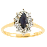Vintage sapphire and diamond marquise ring-engagement rings-The Antique Ring Shop