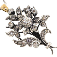 Rose diamond flower pendant in silver and gold-Pendants-The Antique Ring Shop
