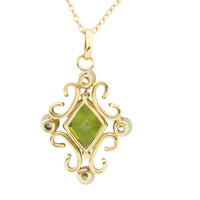 Peridot and diamond pendant in 18 carat gold-Pendants-The Antique Ring Shop
