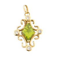 Peridot and diamond pendant in 18 carat gold-Pendants-The Antique Ring Shop
