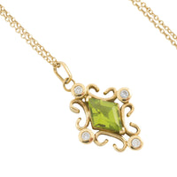 Peridot and diamond pendant in 18 carat gold-Pendants-The Antique Ring Shop