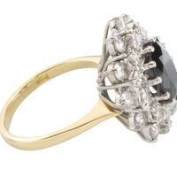 18 carat gold sapphire and diamond cluster ring-engagement rings-The Antique Ring Shop