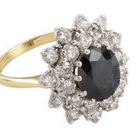 18 carat gold sapphire and diamond cluster ring-engagement rings-The Antique Ring Shop