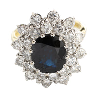 18 carat gold sapphire and diamond cluster ring-engagement rings-The Antique Ring Shop