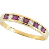 Ruby and princess cut diamond ring in 18 carat gold-vintage rings-The Antique Ring Shop