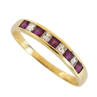 Ruby and princess cut diamond ring in 18 carat gold-vintage rings-The Antique Ring Shop