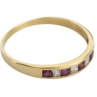 Ruby and princess cut diamond ring in 18 carat gold-vintage rings-The Antique Ring Shop