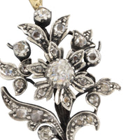 Rose diamond flower pendant in silver and gold-Pendants-The Antique Ring Shop