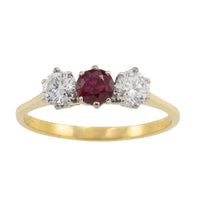 Vintage three stone ruby and diamond ring-engagement rings-The Antique Ring Shop