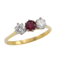 Vintage three stone ruby and diamond ring-engagement rings-The Antique Ring Shop