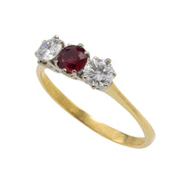 Vintage three stone ruby and diamond ring-engagement rings-The Antique Ring Shop