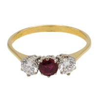 Vintage three stone ruby and diamond ring-engagement rings-The Antique Ring Shop