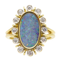 Opal doublet ring with diamonds-Vintage Rings-The Antique Ring Shop