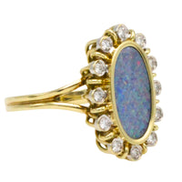 Opal doublet ring with diamonds-Vintage Rings-The Antique Ring Shop