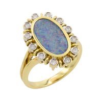 Opal doublet ring with diamonds-Vintage Rings-The Antique Ring Shop