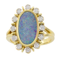 Opal doublet ring with diamonds-Vintage Rings-The Antique Ring Shop