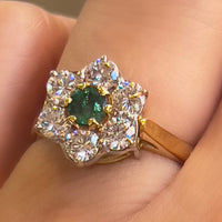 Emerald and diamond cluster ring in 18 carat gold-engagement rings-The Antique Ring Shop