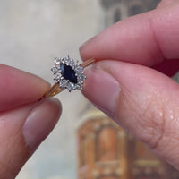 Vintage sapphire and diamond marquise ring