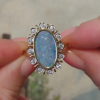 Opal doublet ring with diamonds