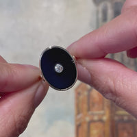 Onyx and old cut diamond ring in 14 carat gold