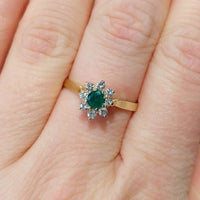 Emerald and diamond cluster ring-Vintage Rings-The Antique Ring Shop