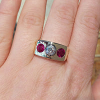 Old cut diamond and synthetic ruby ring in 18 carat gold-Vintage Rings-The Antique Ring Shop