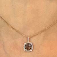 Smoked quartz and diamond pendant in 18 carat gold-Pendants-The Antique Ring Shop