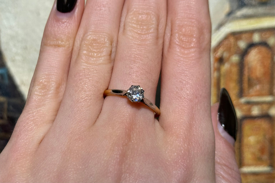 Diamond solitaire ring in platinum and gold