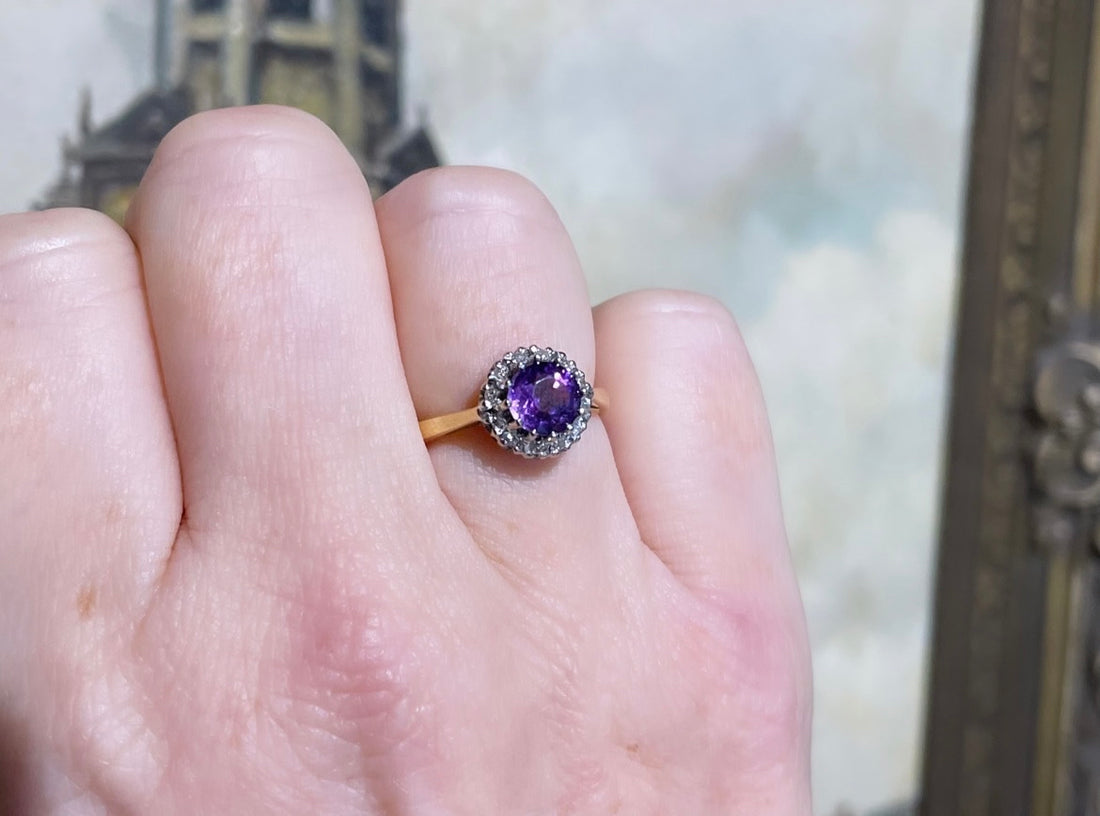 Amethyst and diamond ring in 18 carat gold-vintage rings-The Antique Ring Shop