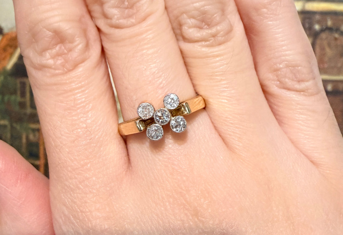 Vintage five stone old European cut diamond ring