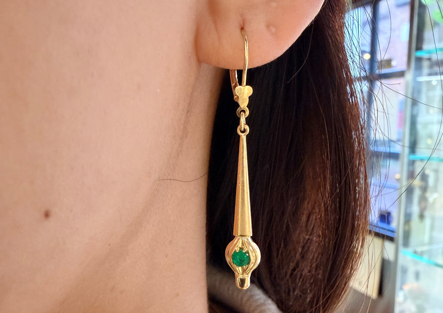 Emerald pendant earrings-Earrings-The Antique Ring Shop
