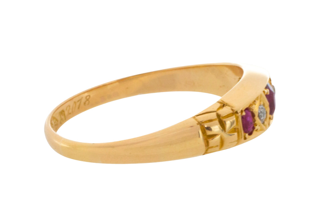 Edwardian ruby and old cut diamond ring from 1913